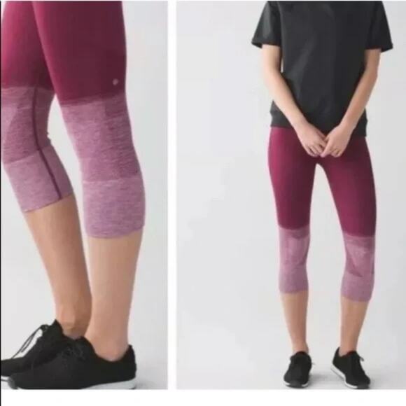 Lululemon Ebb to Street Seamless Ombré burgundy and white crop leggings size‎ 6 - Picture 6 of 8